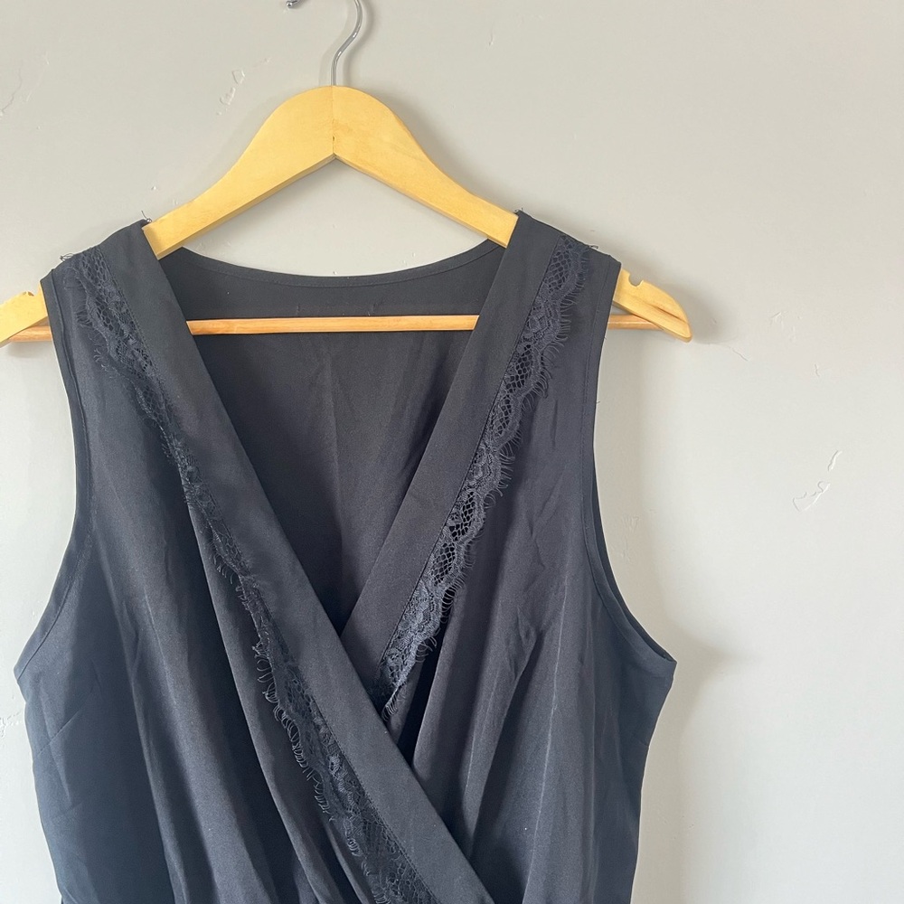 Black Lace Detail V Neck Romper